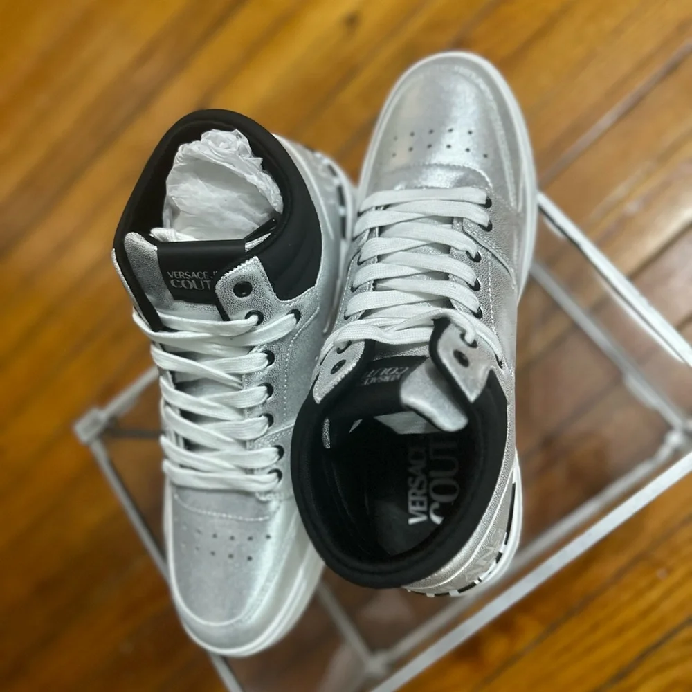 Men’s Versace Jeans Couture Starlight High-Top Sneakers Silver and Black - Picture 6 of 10